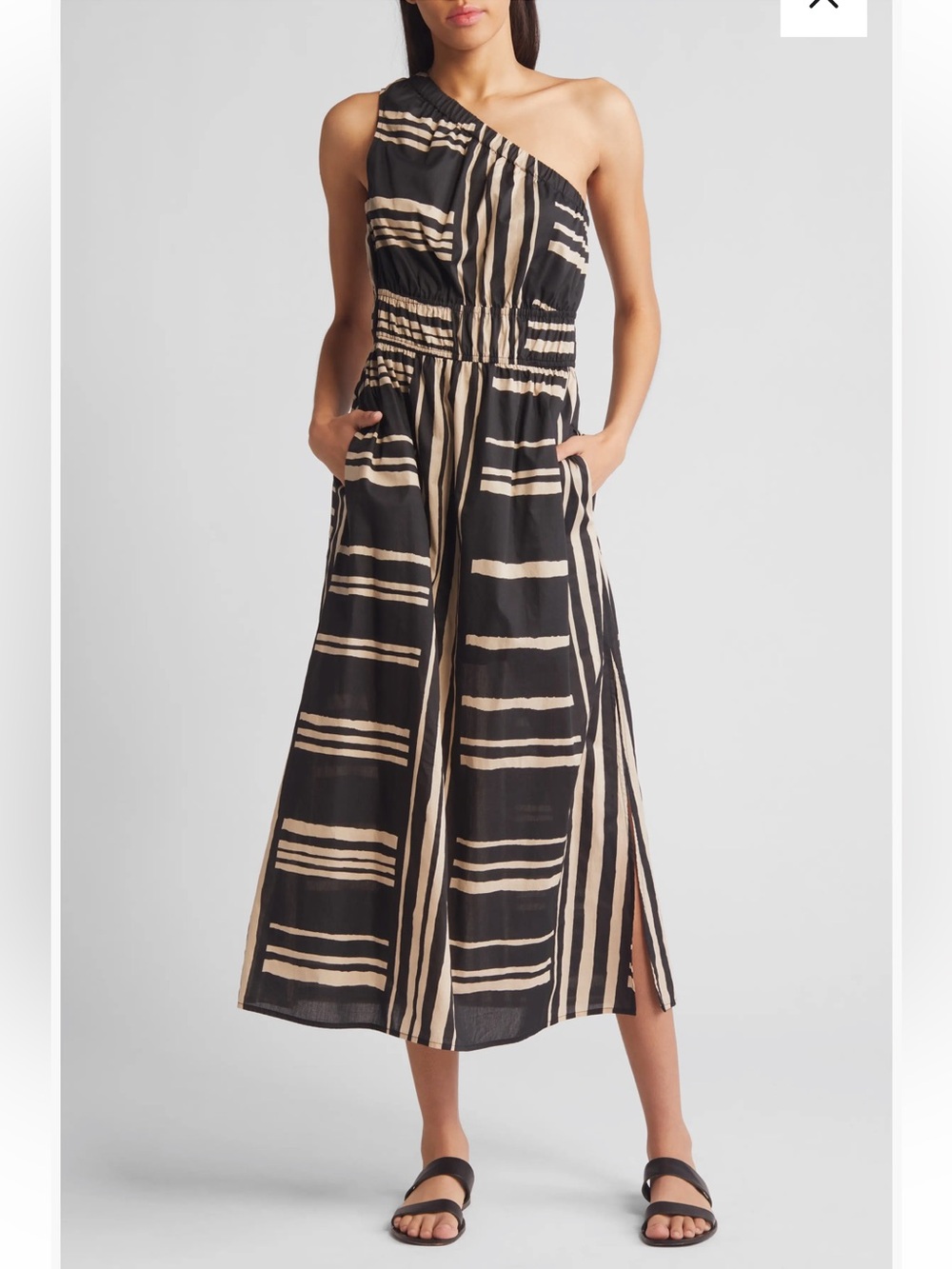 Rails Black and Cream One Shoulder Dress